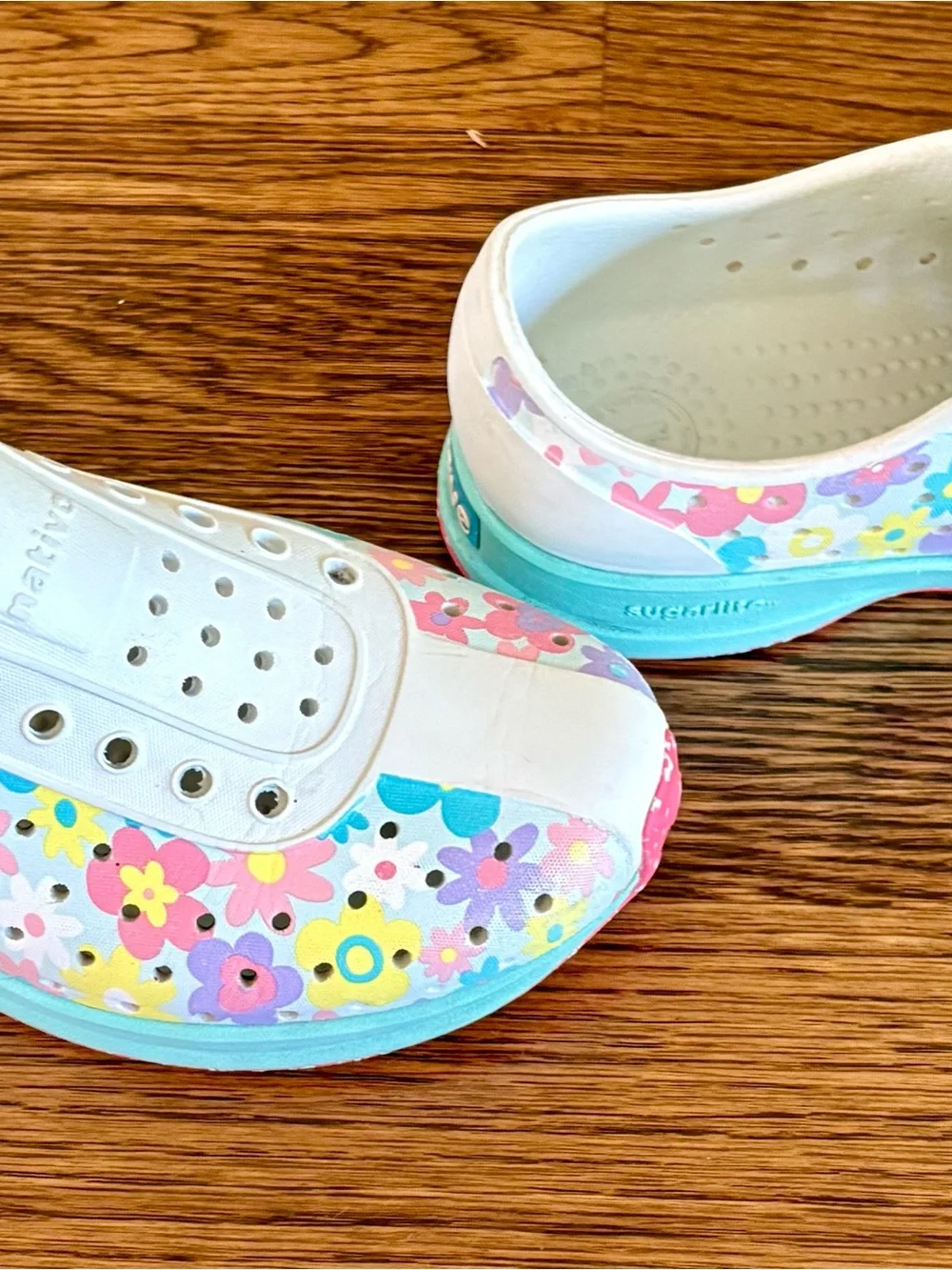 Native Robbie Kids White Floral Slip-On Water Shoes with Multicolor Accents